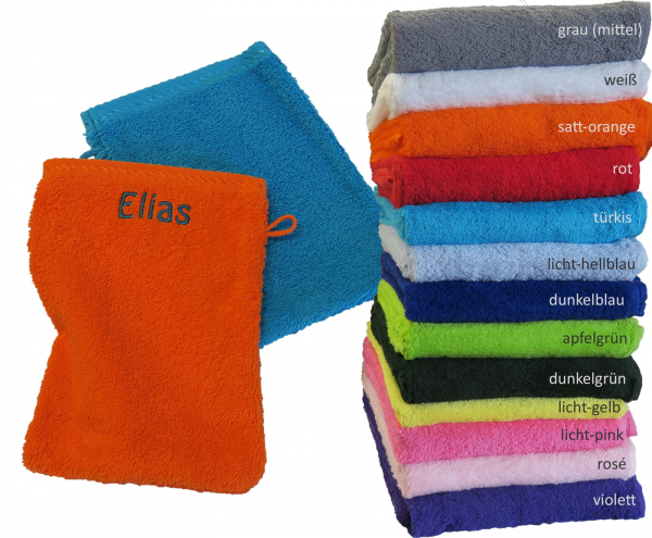 PREMIUM Waschhandschuh 16x22cm mit Namen bestickt